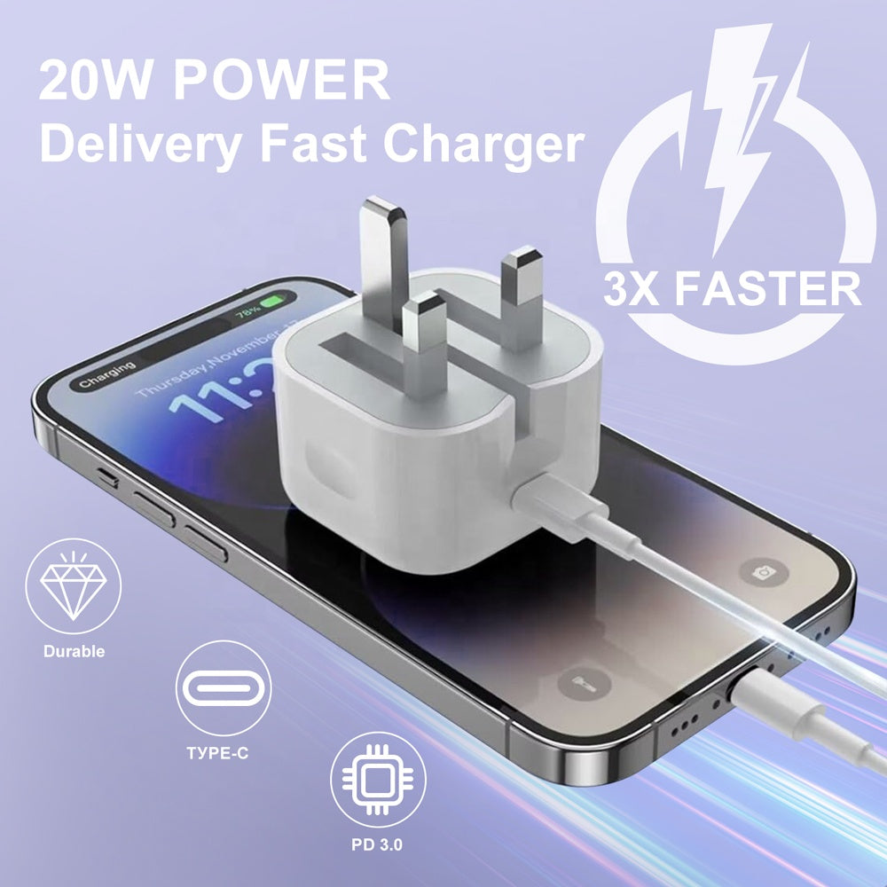 20W USB-C Fast Charger Adapter (PD) – UK/EU Plug
